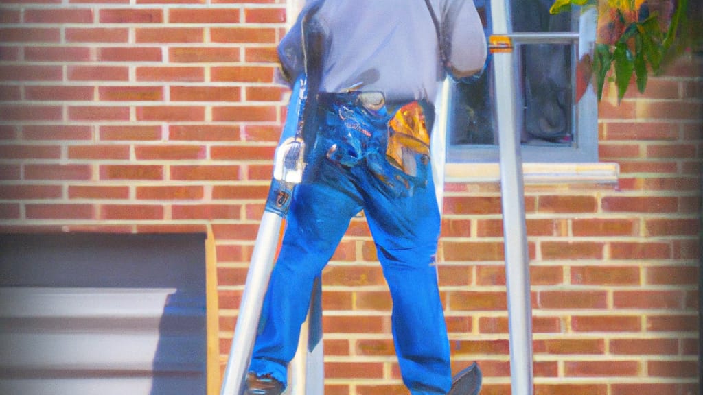 Man climbing ladder on Walled Lake, Michigan home to replace roof