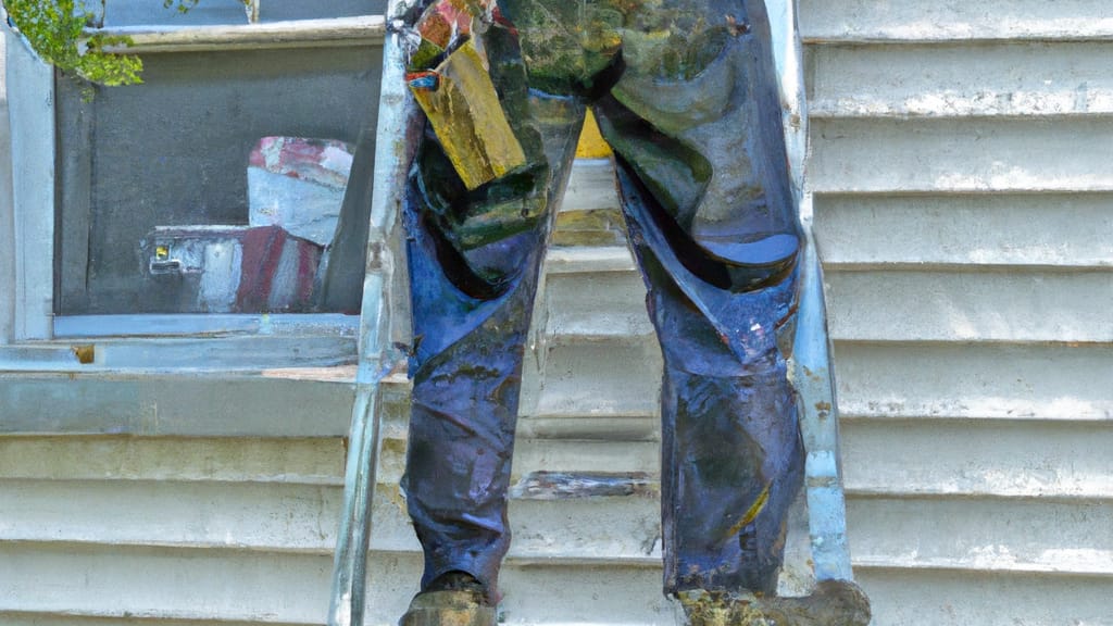 Man climbing ladder on Wallington, New Jersey home to replace roof