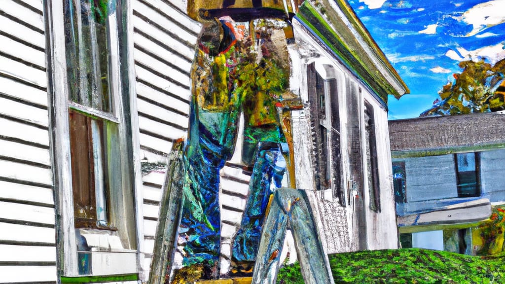 Man climbing ladder on Walworth, New York home to replace roof