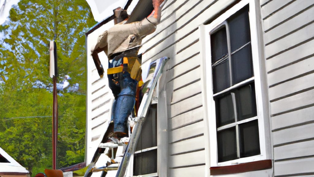 Man climbing ladder on Warren, Ohio home to replace roof