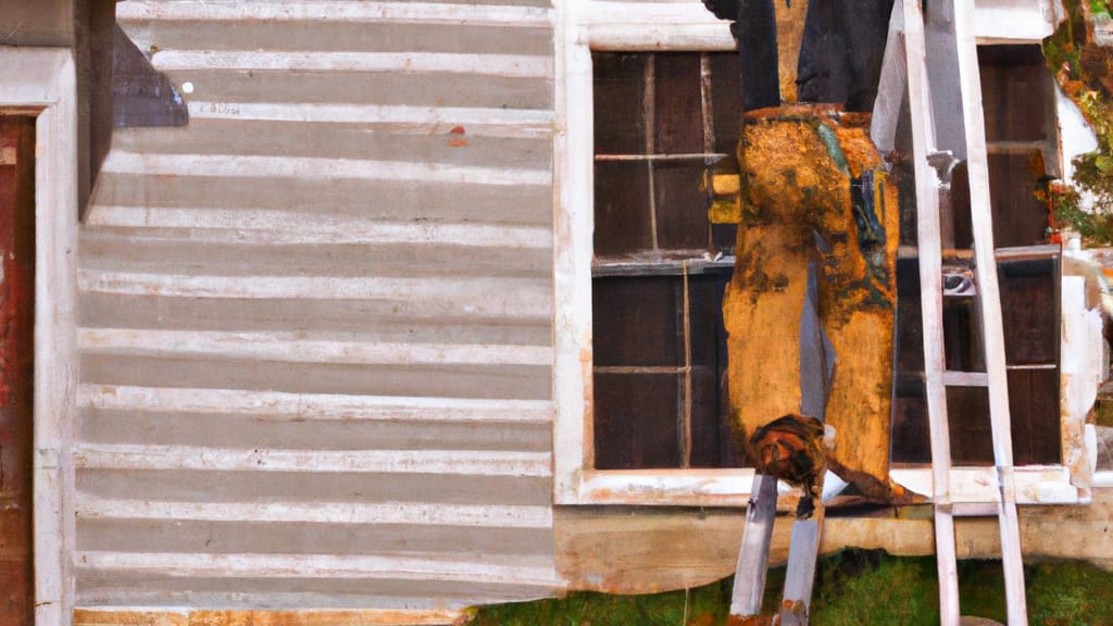 Man climbing ladder on Warrensburg, Missouri home to replace roof