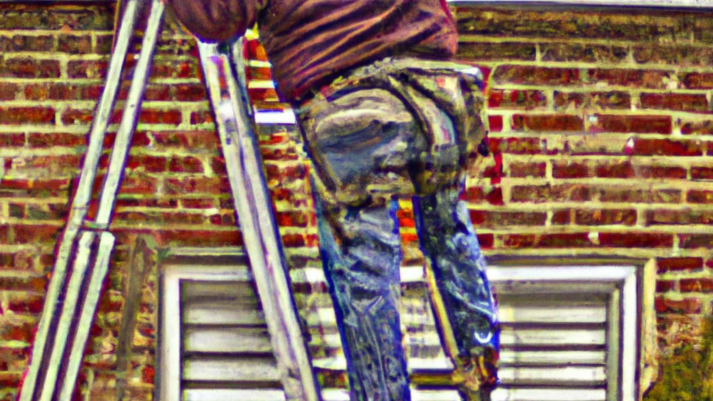 Man climbing ladder on Warsaw, Indiana home to replace roof