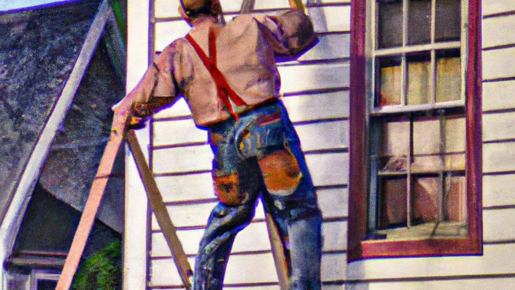 Man climbing ladder on Warwick, New York home to replace roof