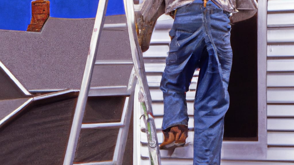 Man climbing ladder on Waseca, Minnesota home to replace roof