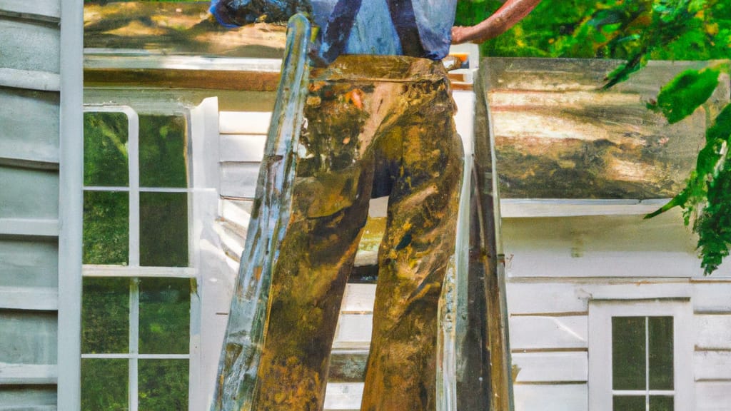 Man climbing ladder on Watchung, New Jersey home to replace roof