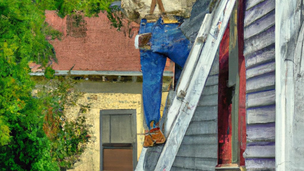 Man climbing ladder on Waterford, Michigan home to replace roof