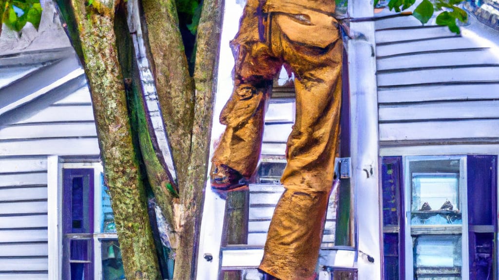 Man climbing ladder on Watertown, Massachusetts home to replace roof