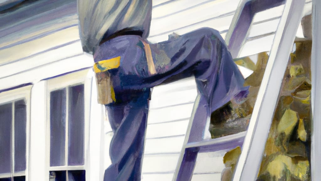 Man climbing ladder on Watertown, New York home to replace roof