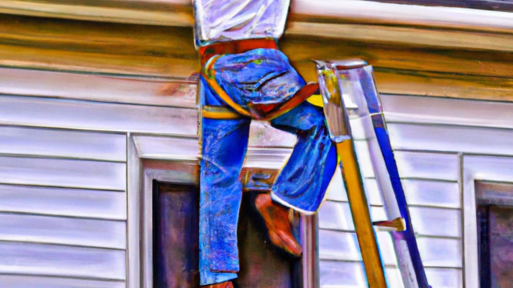 Man climbing ladder on Watseka, Illinois home to replace roof