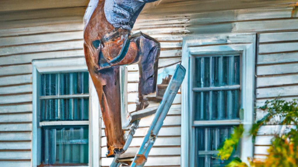 Man climbing ladder on Waunakee, Wisconsin home to replace roof