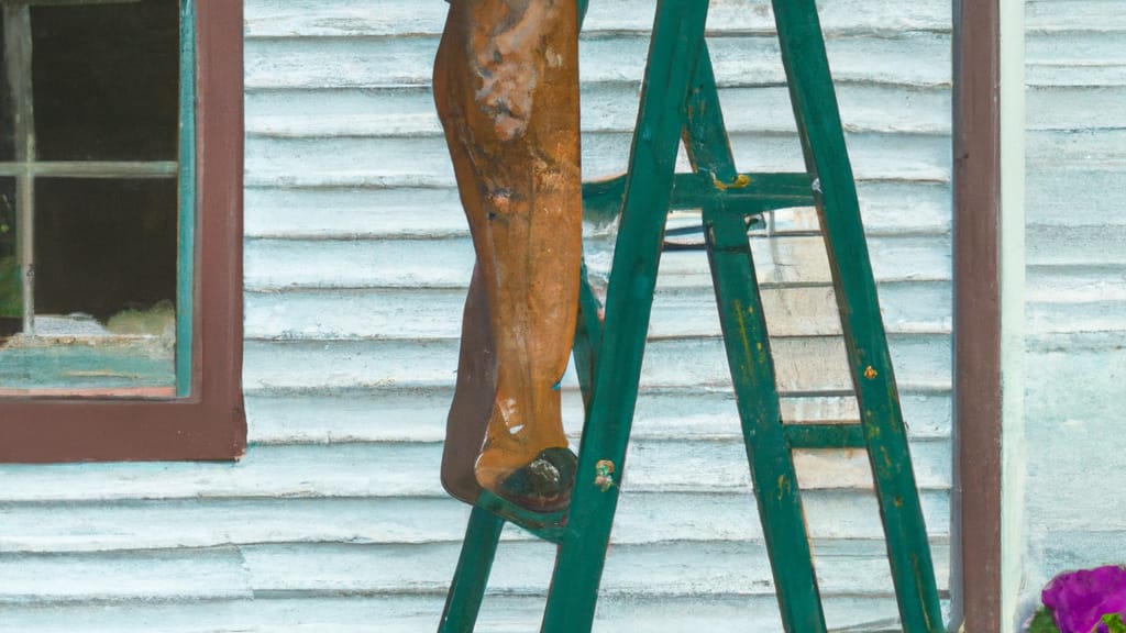 Man climbing ladder on Waupaca, Wisconsin home to replace roof