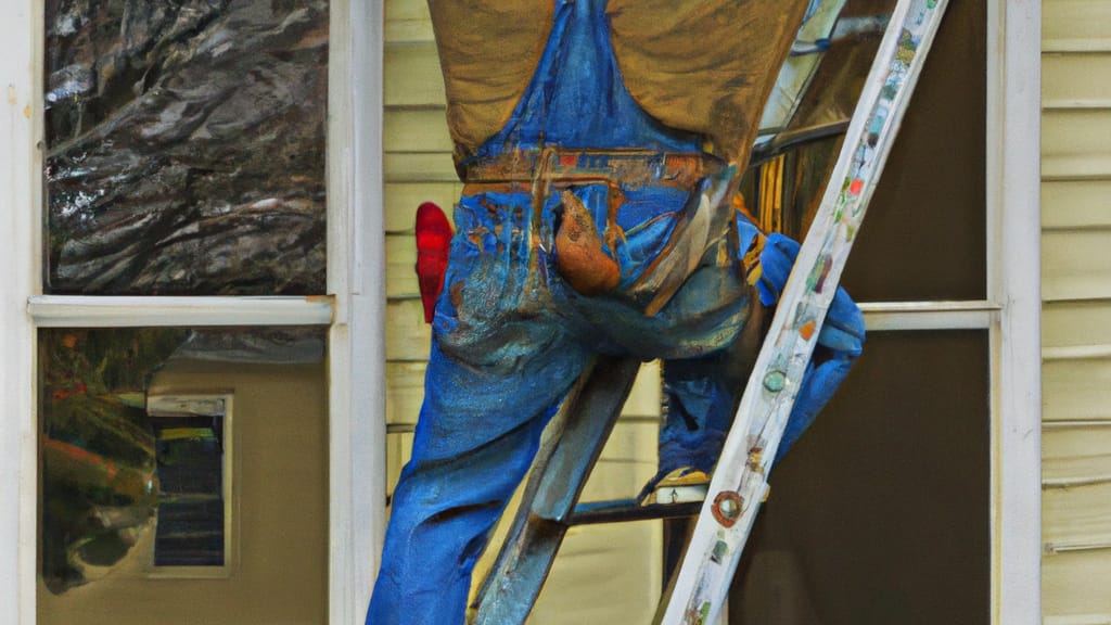 Man climbing ladder on Waverly, Iowa home to replace roof