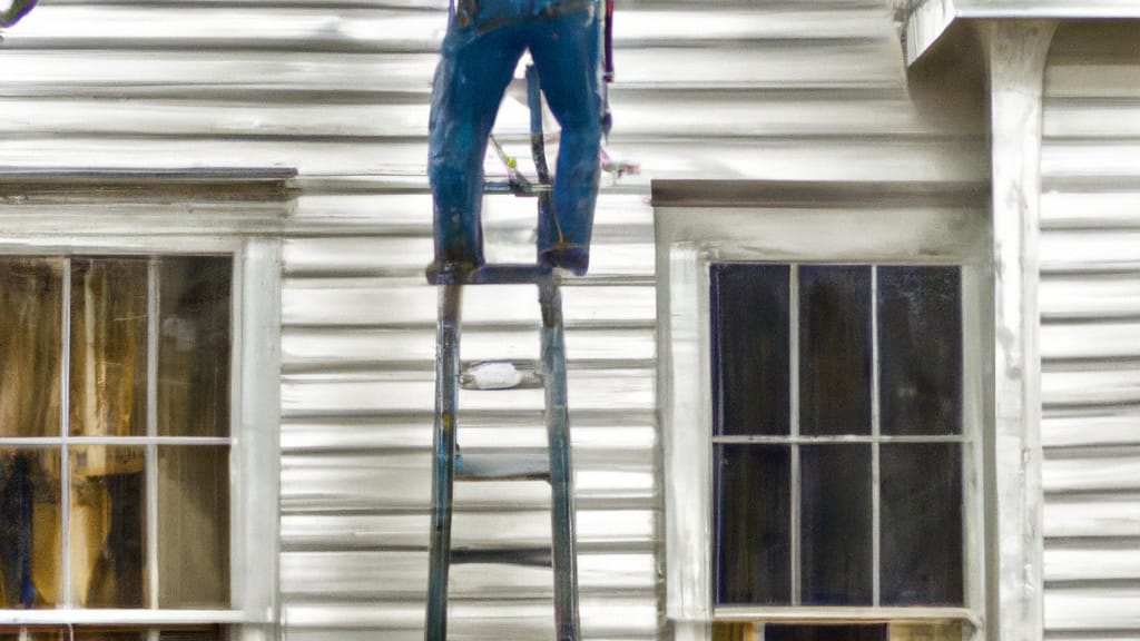 Man climbing ladder on Waycross, Georgia home to replace roof