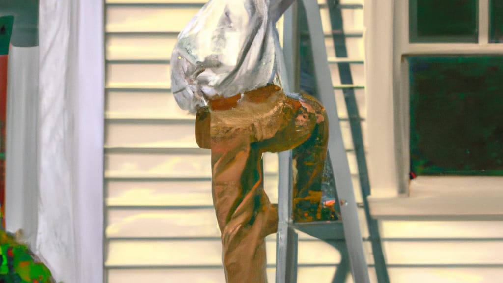 Man climbing ladder on Webster, New York home to replace roof