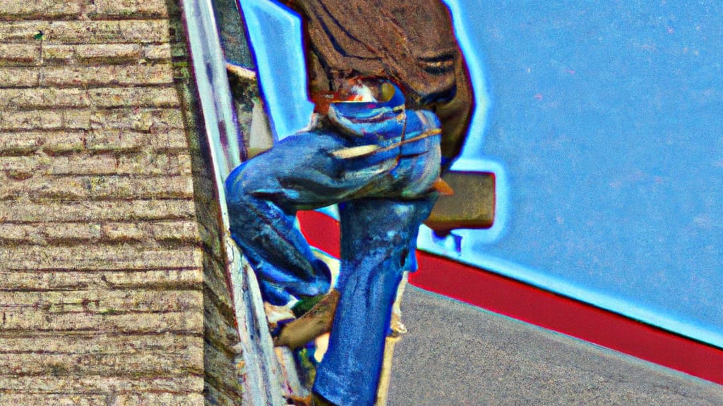 Man climbing ladder on Wellington, Kansas home to replace roof