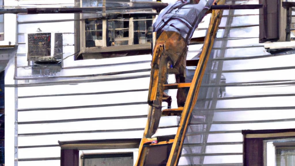 Man climbing ladder on West Deptford, New Jersey home to replace roof