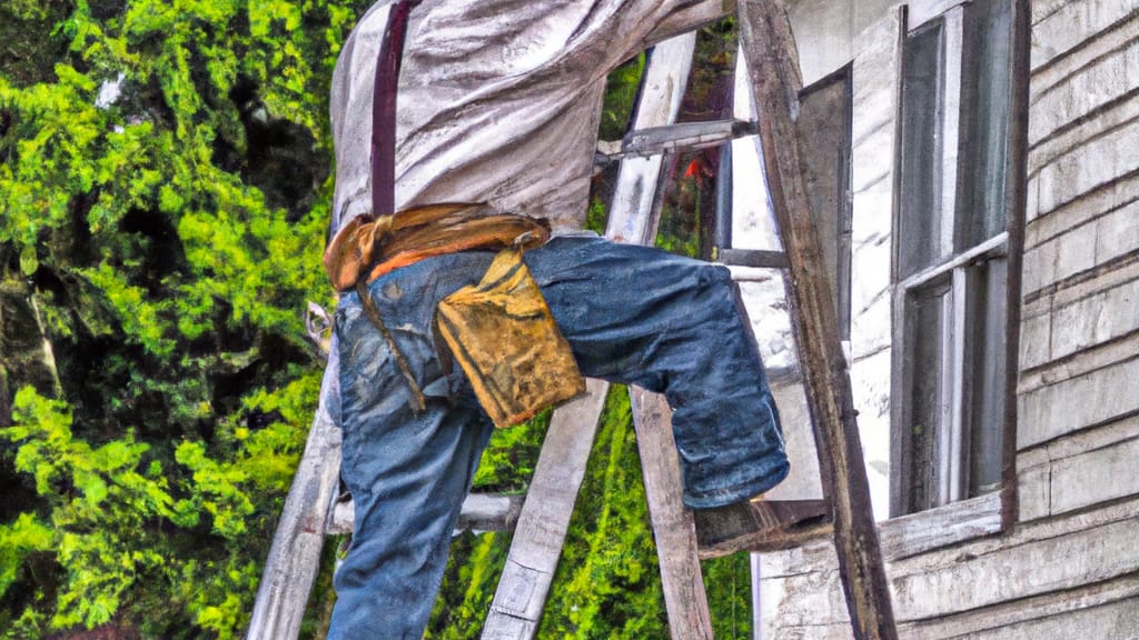 Man climbing ladder on West Des Moines, Iowa home to replace roof