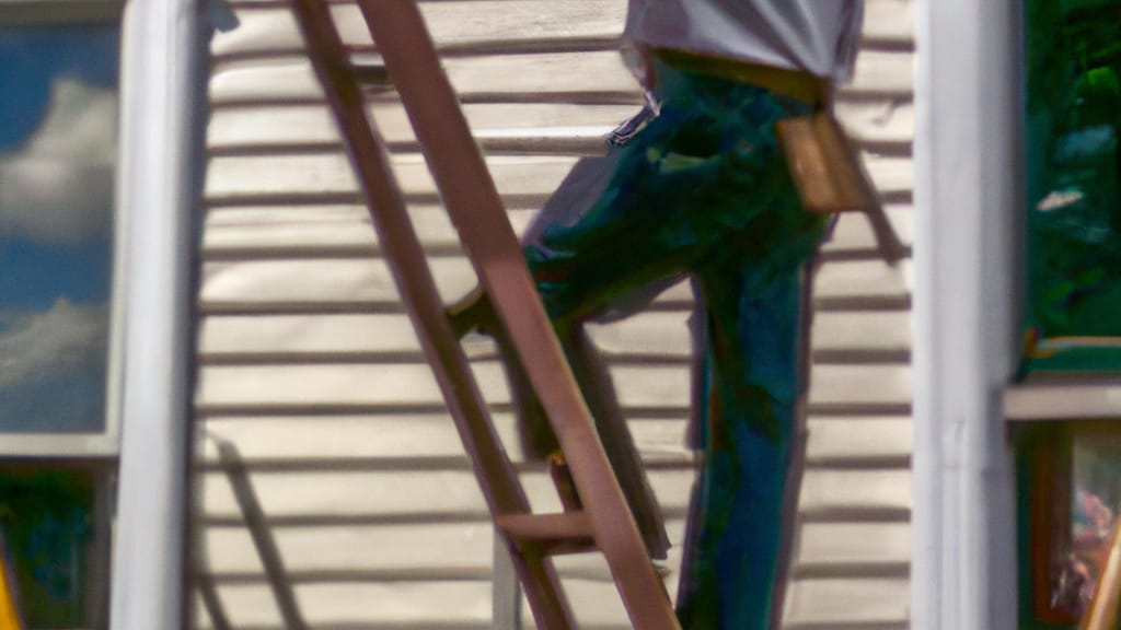 Man climbing ladder on West Haverstraw, New York home to replace roof
