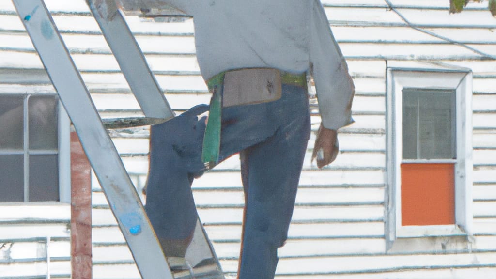 Man climbing ladder on West Hempstead, New York home to replace roof