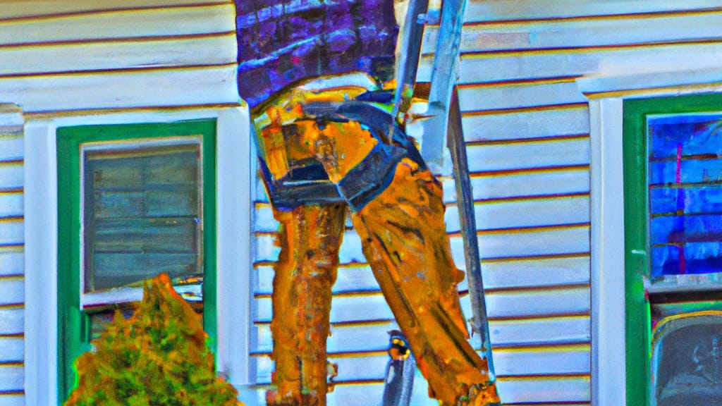 Man climbing ladder on West Islip, New York home to replace roof