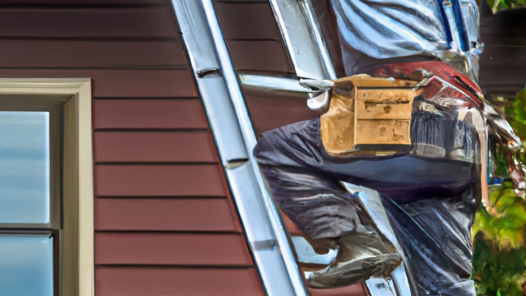 Man climbing ladder on West Linn, Oregon home to replace roof