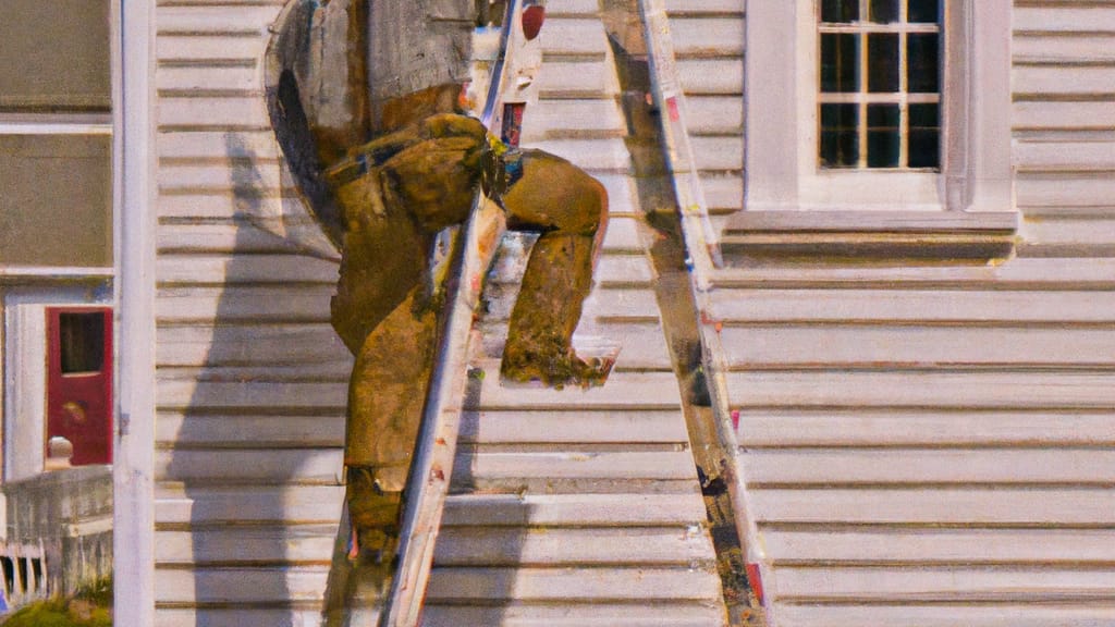 Man climbing ladder on Westerly, Rhode Island home to replace roof