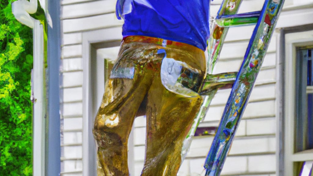 Man climbing ladder on Westerville, Ohio home to replace roof