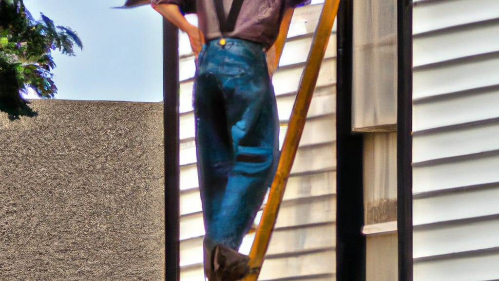 Man climbing ladder on Westfield, Indiana home to replace roof