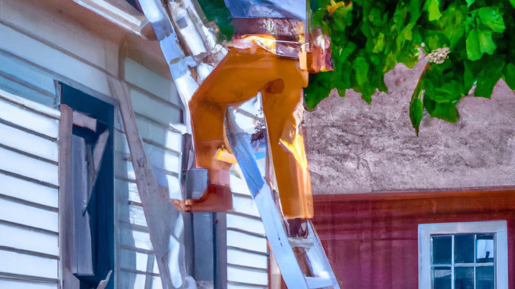 Man climbing ladder on Westfield, New Jersey home to replace roof