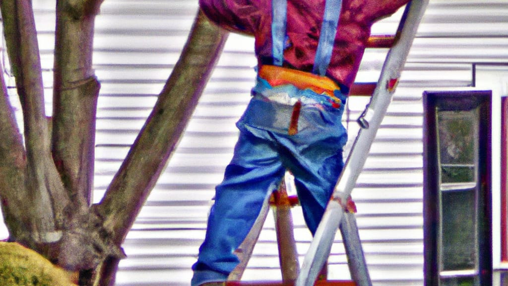 Man climbing ladder on Wethersfield, Connecticut home to replace roof