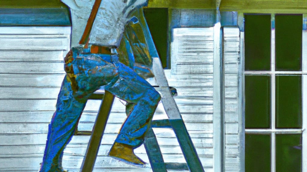 Man climbing ladder on Wetumpka, Alabama home to replace roof