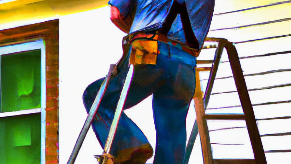 Man climbing ladder on Wheat Ridge, Colorado home to replace roof