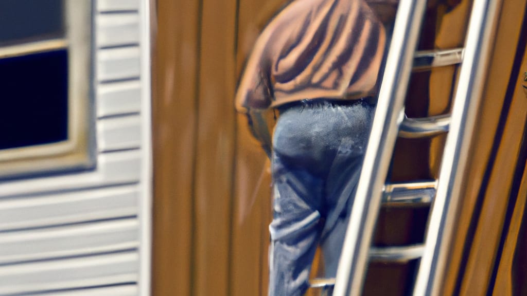 Man climbing ladder on Wheelersburg, Ohio home to replace roof