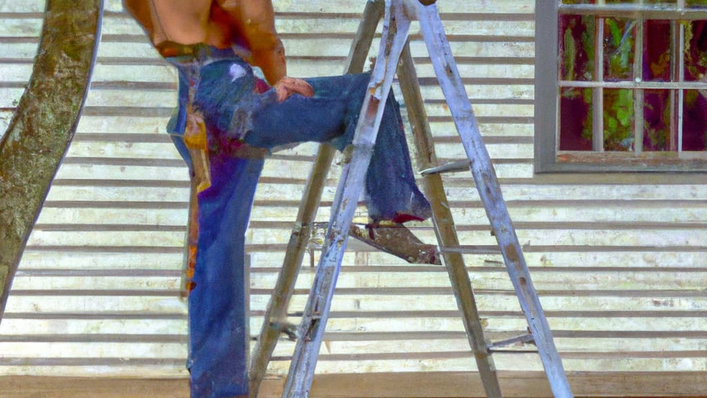 Man climbing ladder on White Oak, Texas home to replace roof