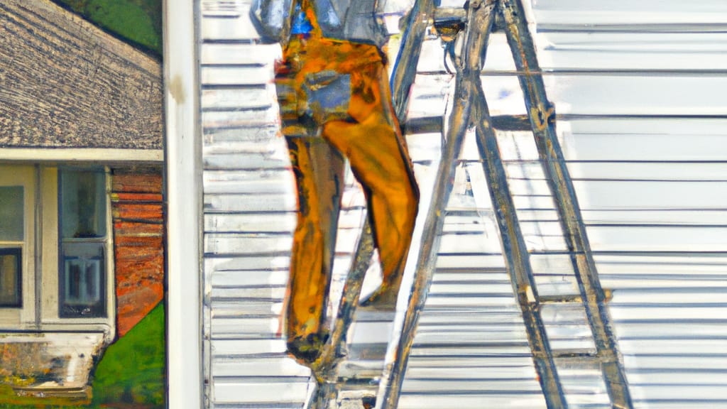 Man climbing ladder on Whiteland, Indiana home to replace roof