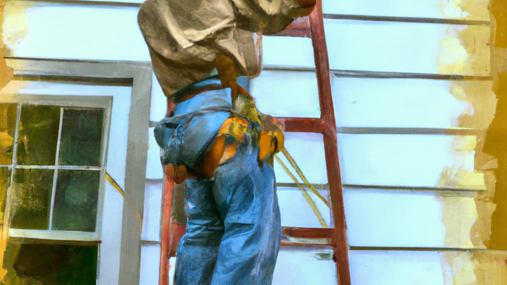 Man climbing ladder on Whittier, California home to replace roof