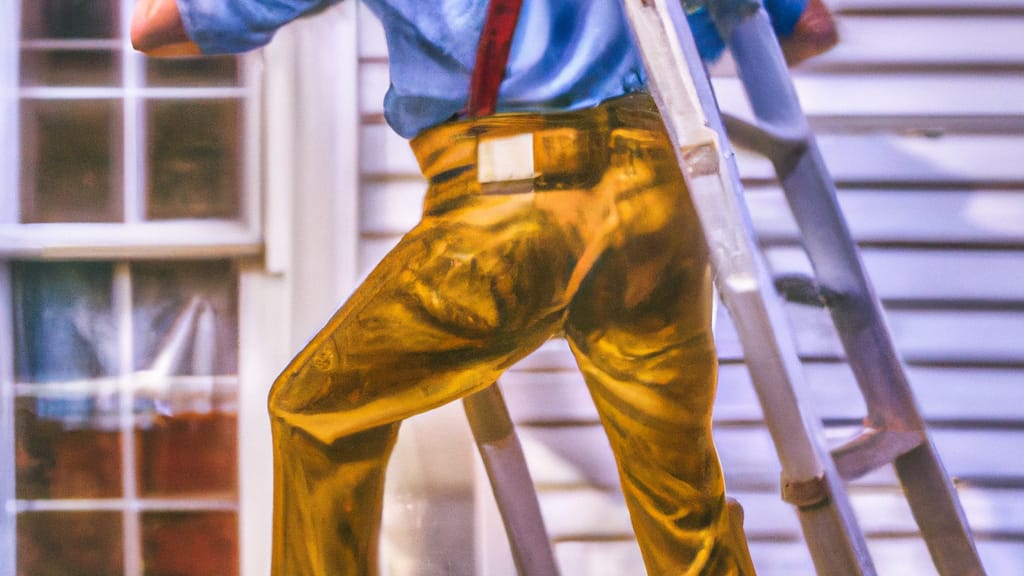 Man climbing ladder on Williamstown, New Jersey home to replace roof