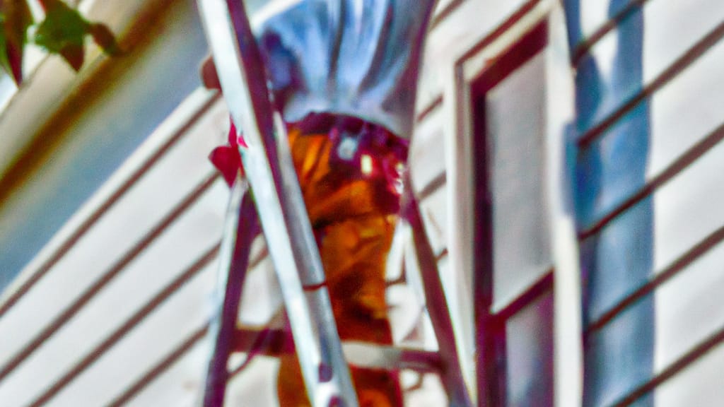 Man climbing ladder on Willingboro, New Jersey home to replace roof