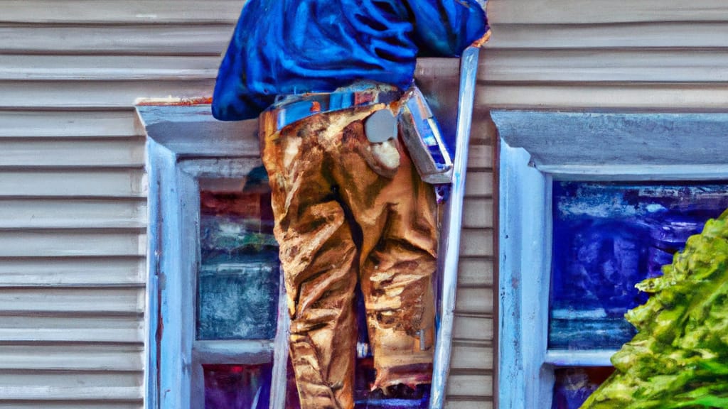 Man climbing ladder on Willoughby, Ohio home to replace roof