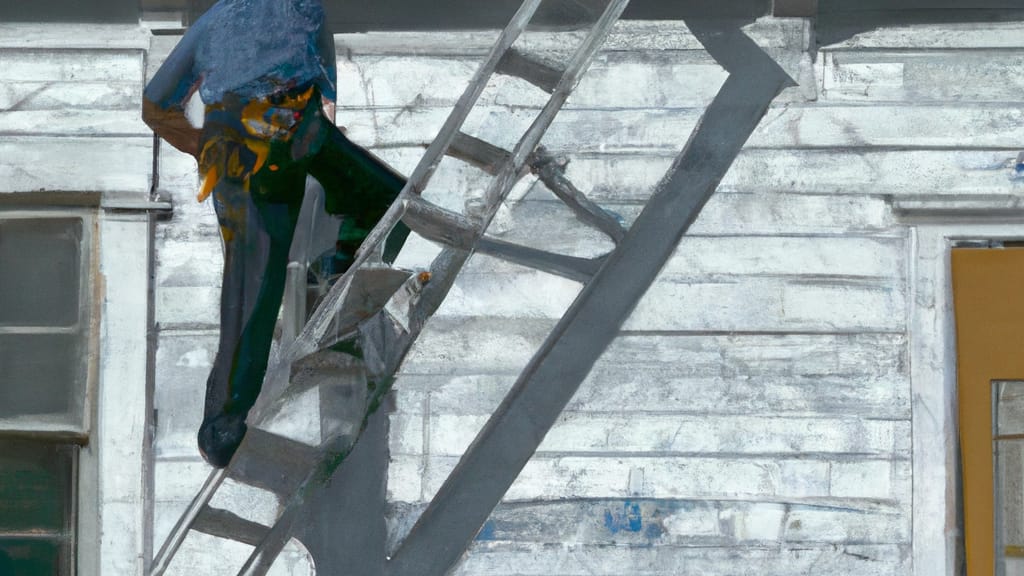 Man climbing ladder on Wilmington, Ohio home to replace roof