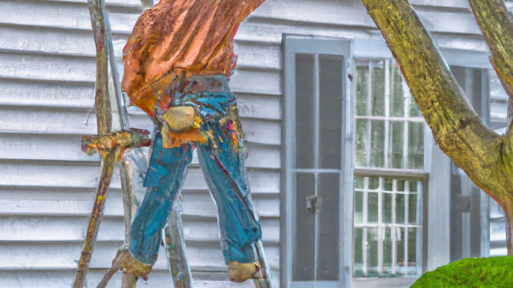 Man climbing ladder on Wilton, Connecticut home to replace roof