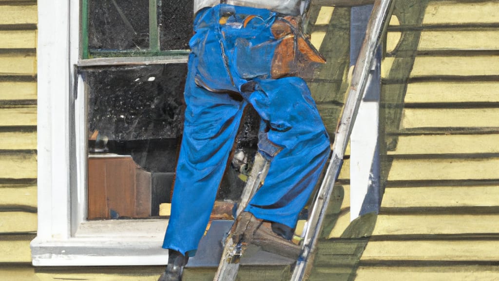 Man climbing ladder on Winfield, Illinois home to replace roof