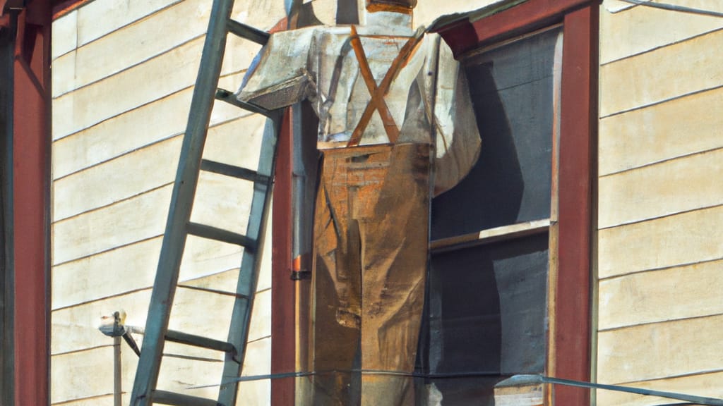 Man climbing ladder on Winnemucca, Nevada home to replace roof