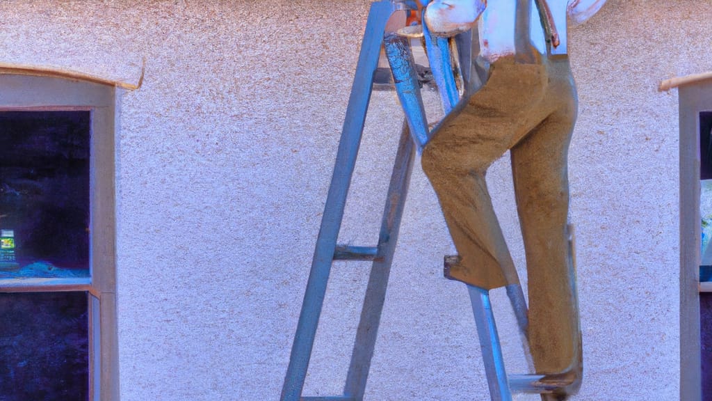 Man climbing ladder on Winslow, Arizona home to replace roof