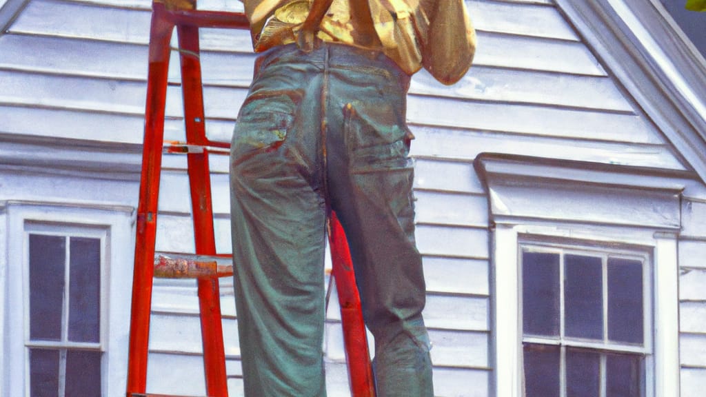 Man climbing ladder on Winthrop, Massachusetts home to replace roof