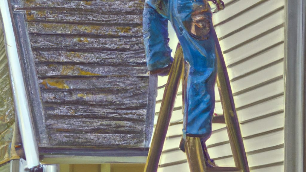 Man climbing ladder on Woodburn, Oregon home to replace roof