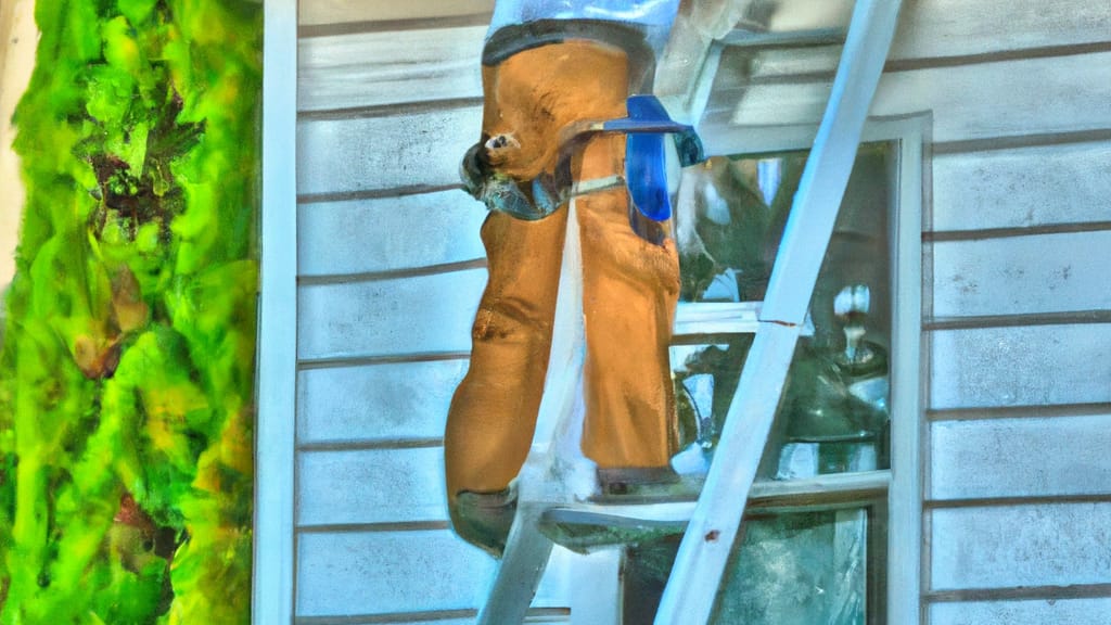 Man climbing ladder on Woodinville, Washington home to replace roof