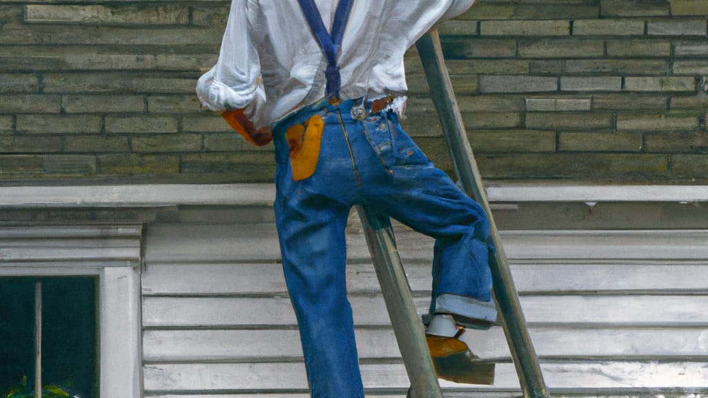 Man climbing ladder on Woodstock, Connecticut home to replace roof