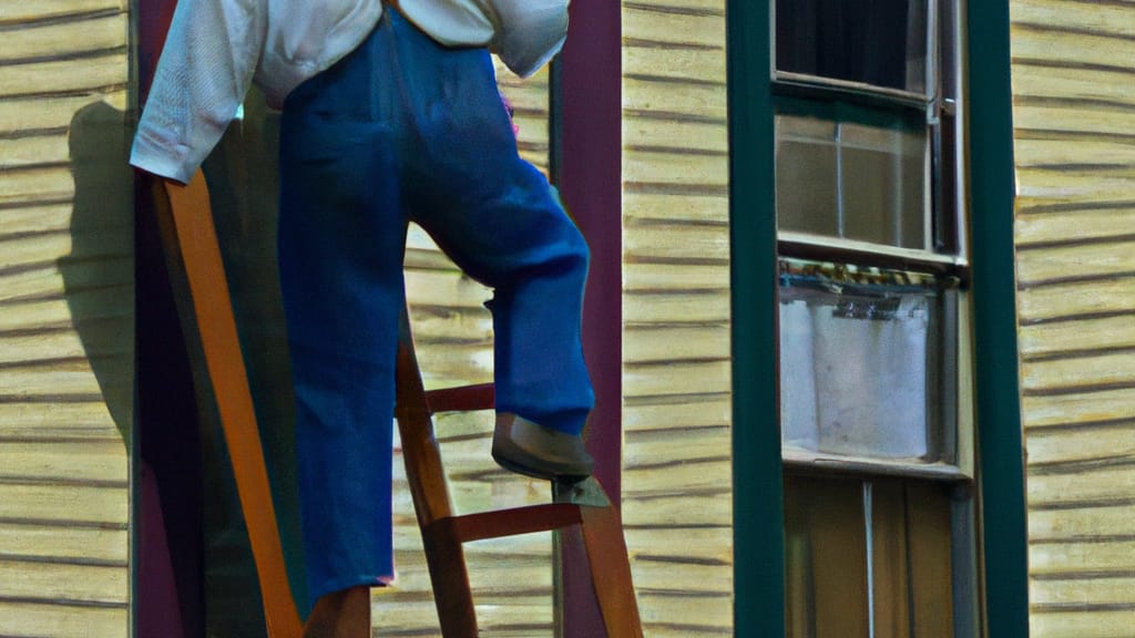 Man climbing ladder on Woodstock, Illinois home to replace roof