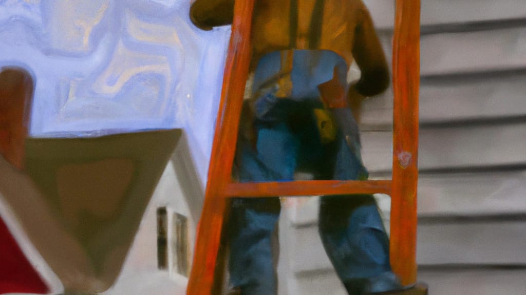 Man climbing ladder on Wyandanch, New York home to replace roof